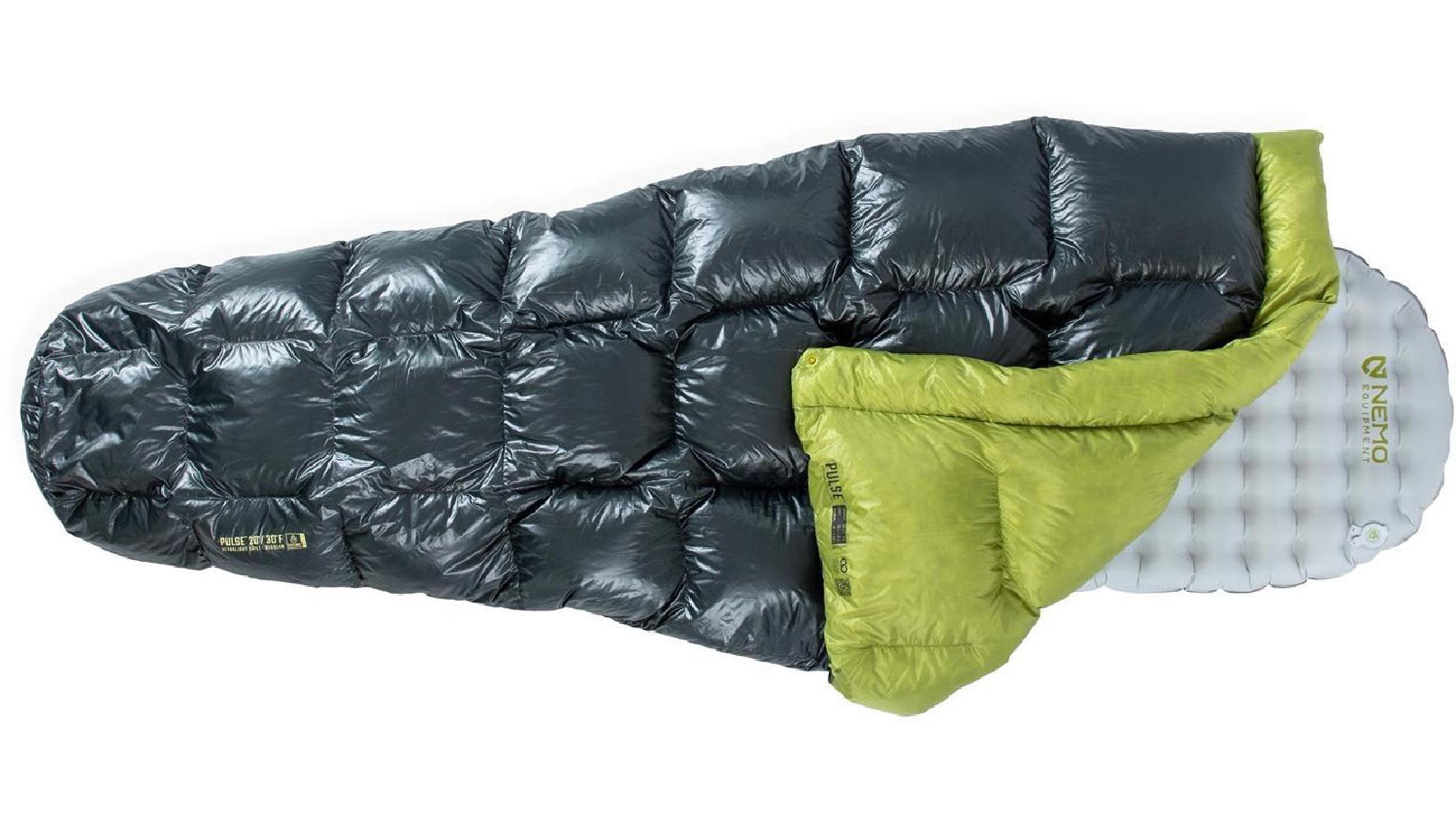NEMO Pulse Quilt grey sleeping bag on white background
